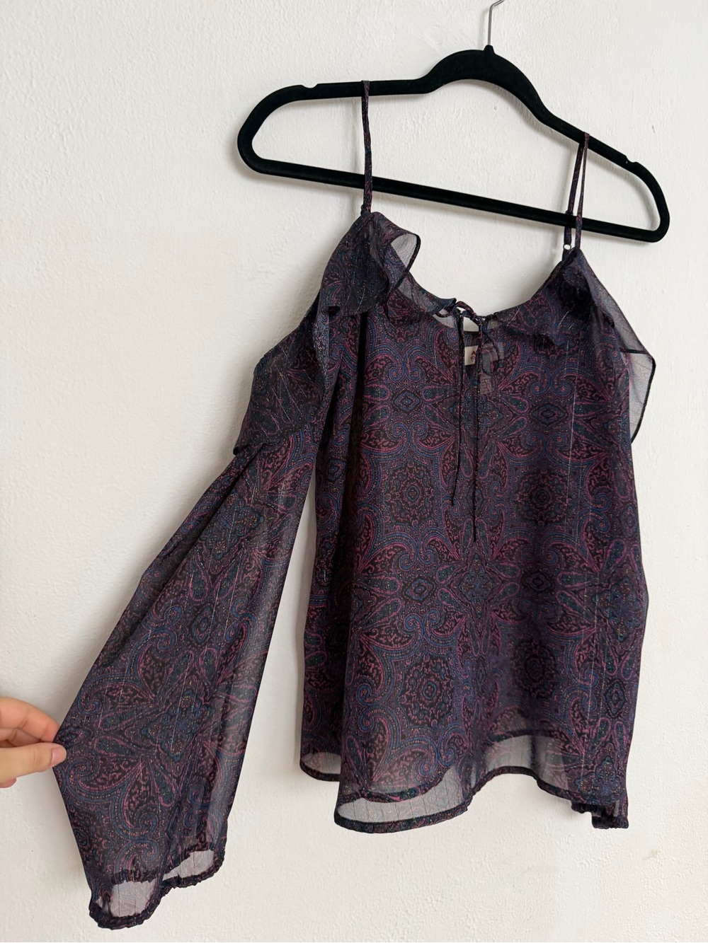 Arizona Jean Company Purple Paisley Cold-Shoulder Spaghetti Strap Top- BOHO